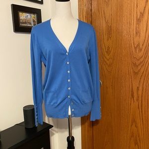 Isaac Mizrahi blue cardigan v-neck sweater, button front - size XL